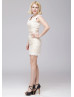 V Neck Scalloped Lace Short Prom Dress